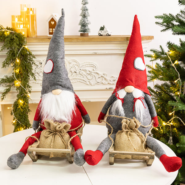 Scandinavian Christmas Gnome Plush – Gnome Pair on Sleds