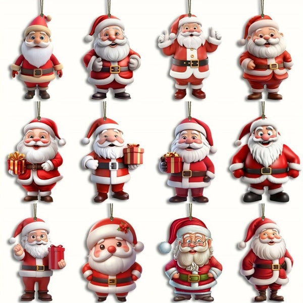 Wooden Santa Ornament Set – 12 Pieces