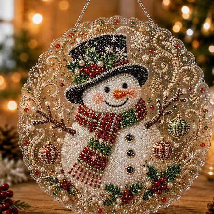 🎅✨ Christmas Suncatcher Diamond Art Kit – Snowman Collection