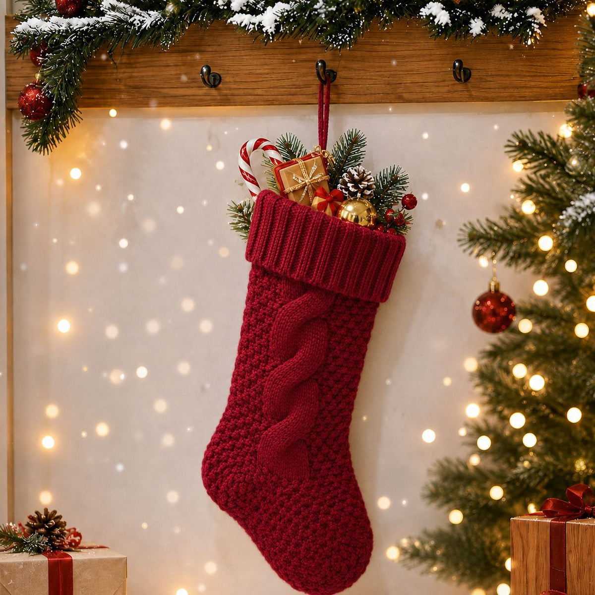 🧦 Knitted Christmas Stocking – Chunky, Bubble & Diamond Knit