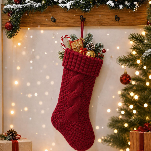 🧦 Knitted Christmas Stocking – Chunky, Bubble & Diamond Knit
