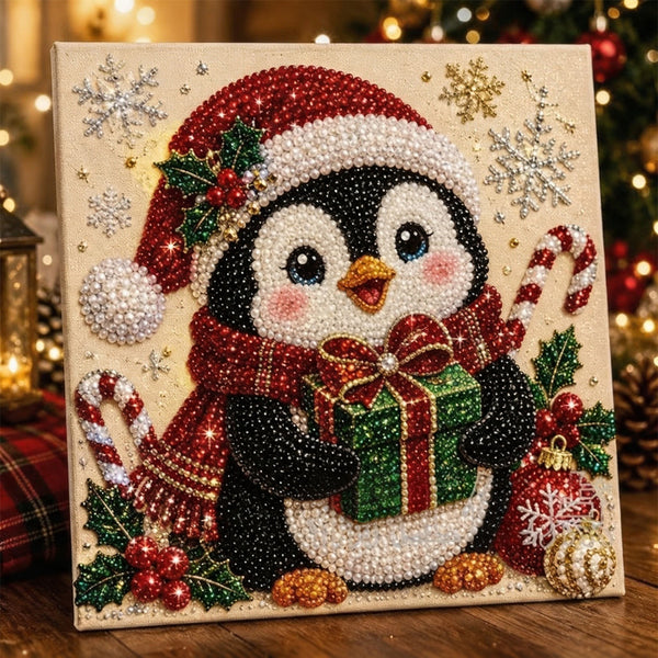 Christmas Pearl Painting Kit – Penguin with Gift