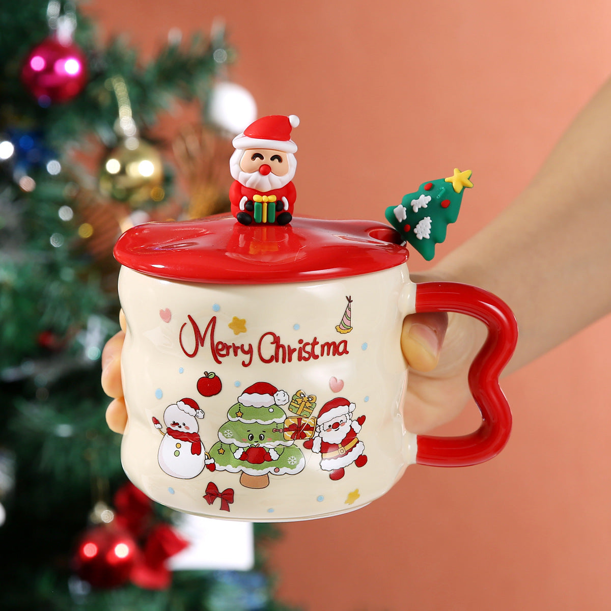 Santa Topper Christmas Mug – Christmas Tree Mug - Gift Box