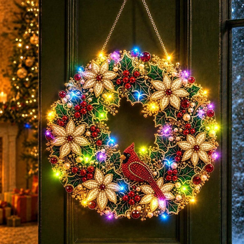 ✨ Light-Up Christmas Wreath Diamond Art Kit – Angels, Birds & Deer