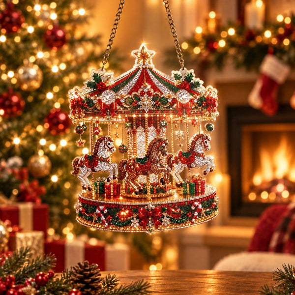 🎅✨ Christmas Gem Art Wreath Ornament Kit – Bells, Sleighs & Trains