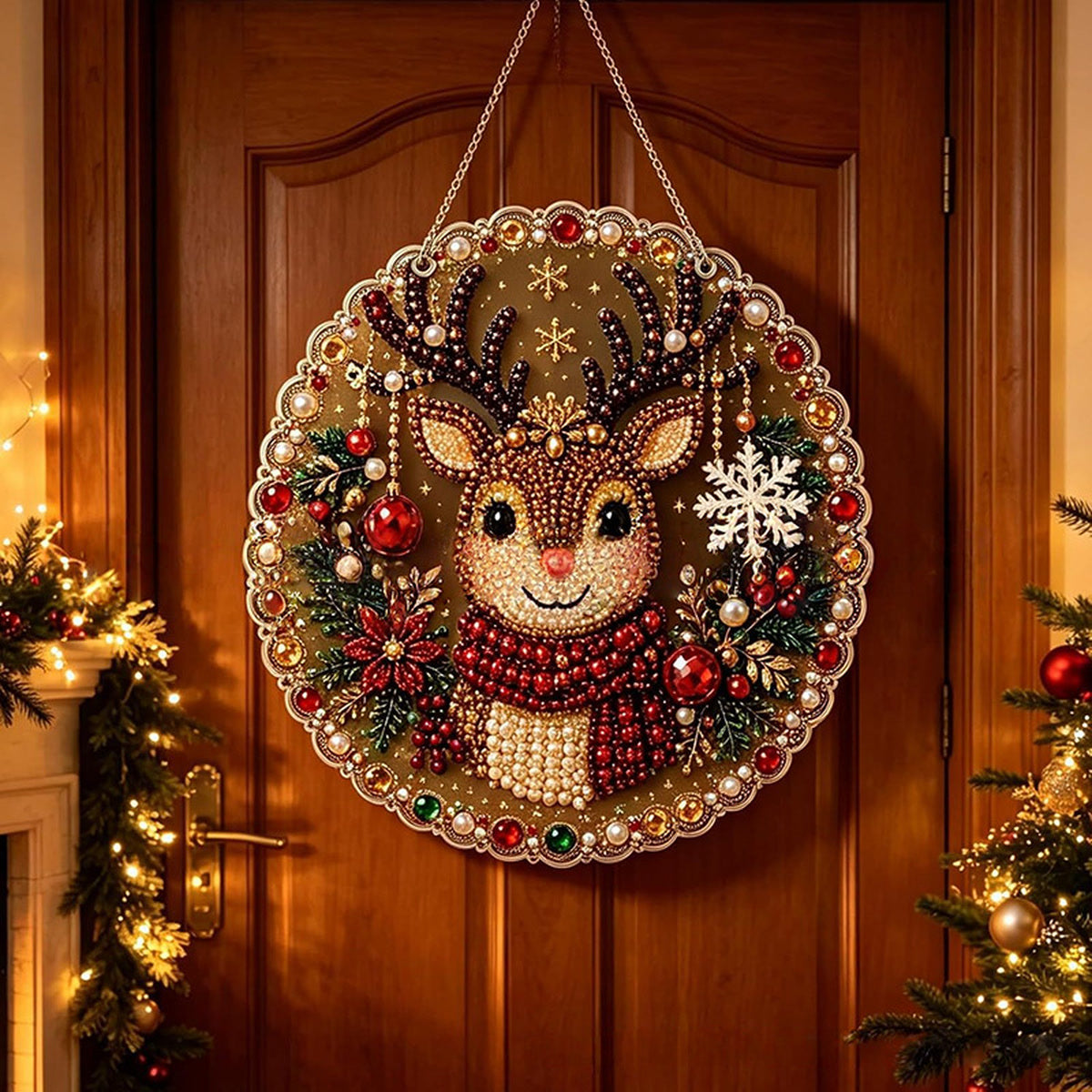🎅✨ DIY Christmas Pearl Wreath Ornament Kit – Reindeer & Snowman